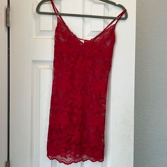 Red Lace Slip Dress - See Thru - Lingerie - Victoria Secret Red  Spaghetti Strap - Picture 1 of 5